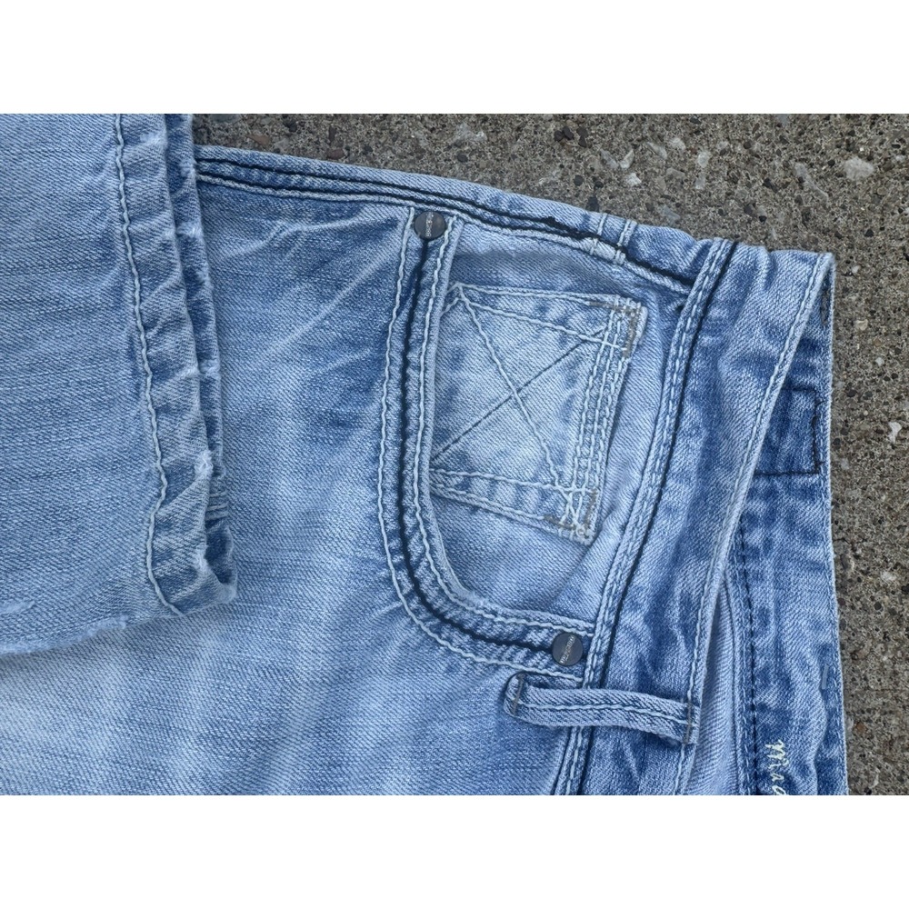 Madison Denim Women's Low Rise Flare Leg Distress SZ 7/8 Dark Stitch Embroidery - Picture 7 of 15